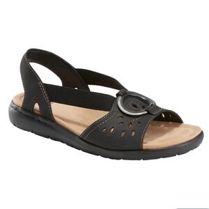 Earth Origins Tawny Talia Black Leather‎ Sandals Womens Size 7M Comfort Shoes